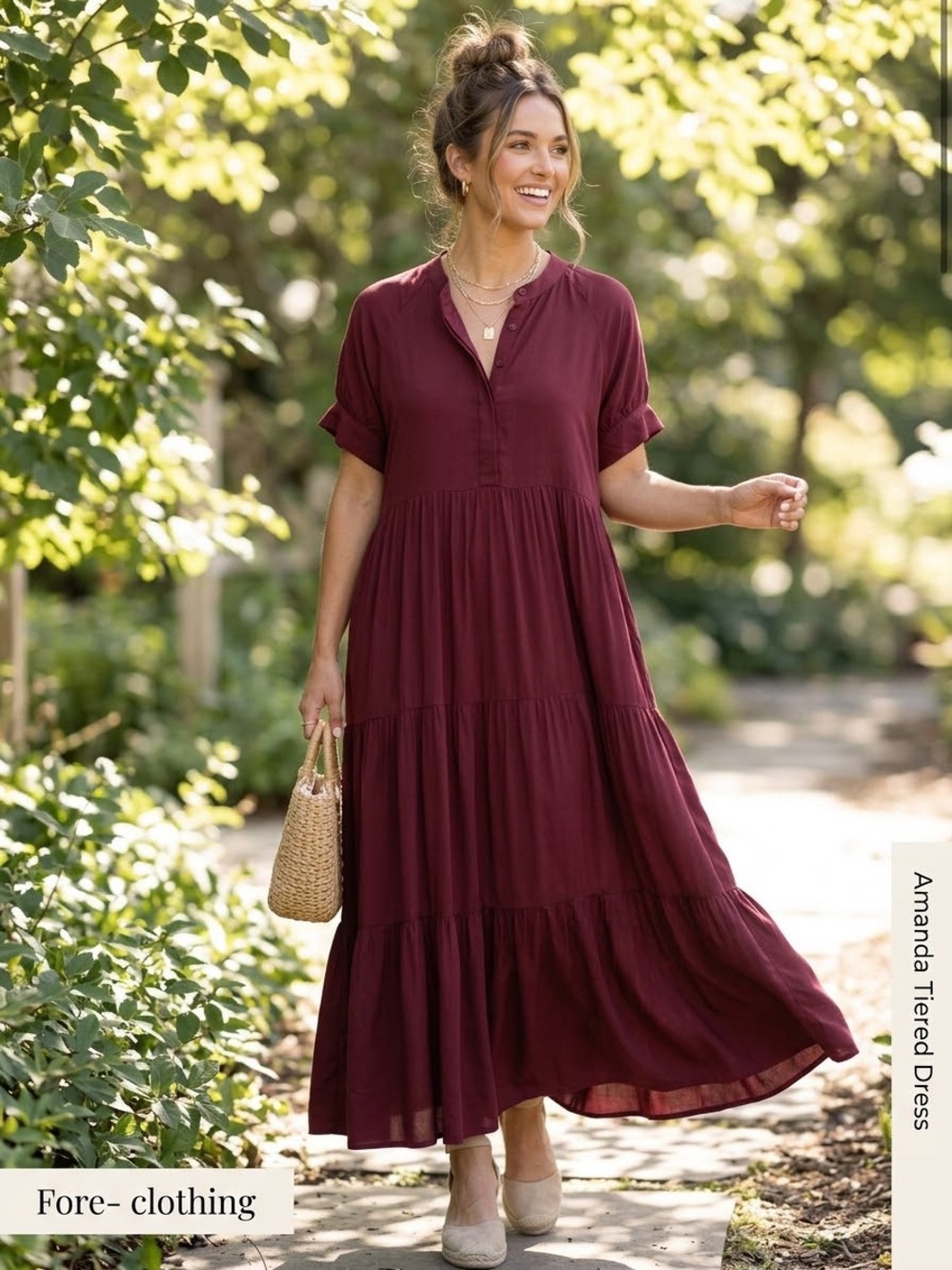 Fore “Amanda Tiered Dress” Burgundy